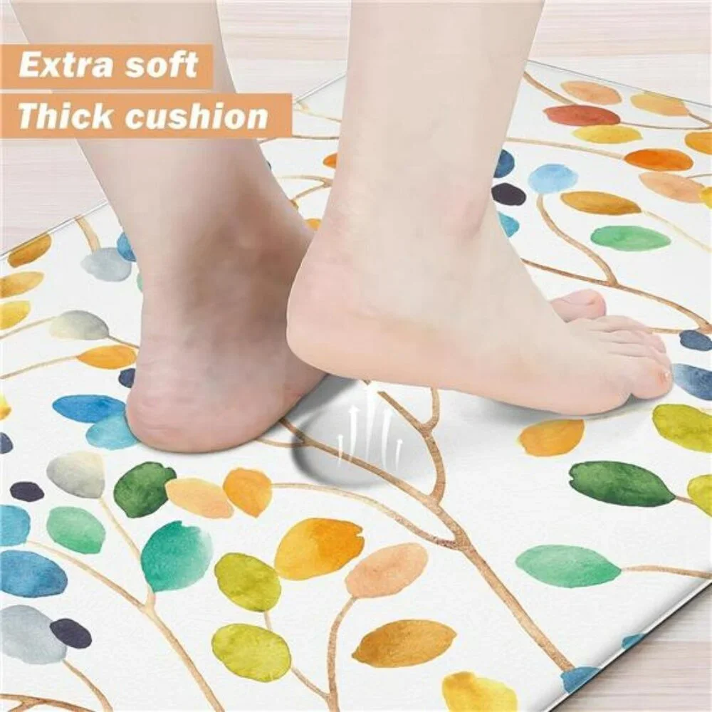 Anti Fatigue Kitchen Mats Set Floral Cushioned Waterproof Non Slip Foam Rugs